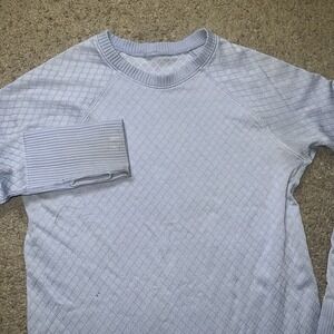 Lululemon Rest Less Long Sleeve Pullover Blue Chunky Knit Size 6 Thumbholes